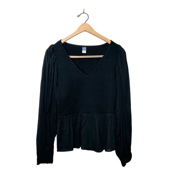 Old Navy Tops - Old Navy Classic Smocked Long Sleeve Peasant V Neck Peplum Top Black Medium M